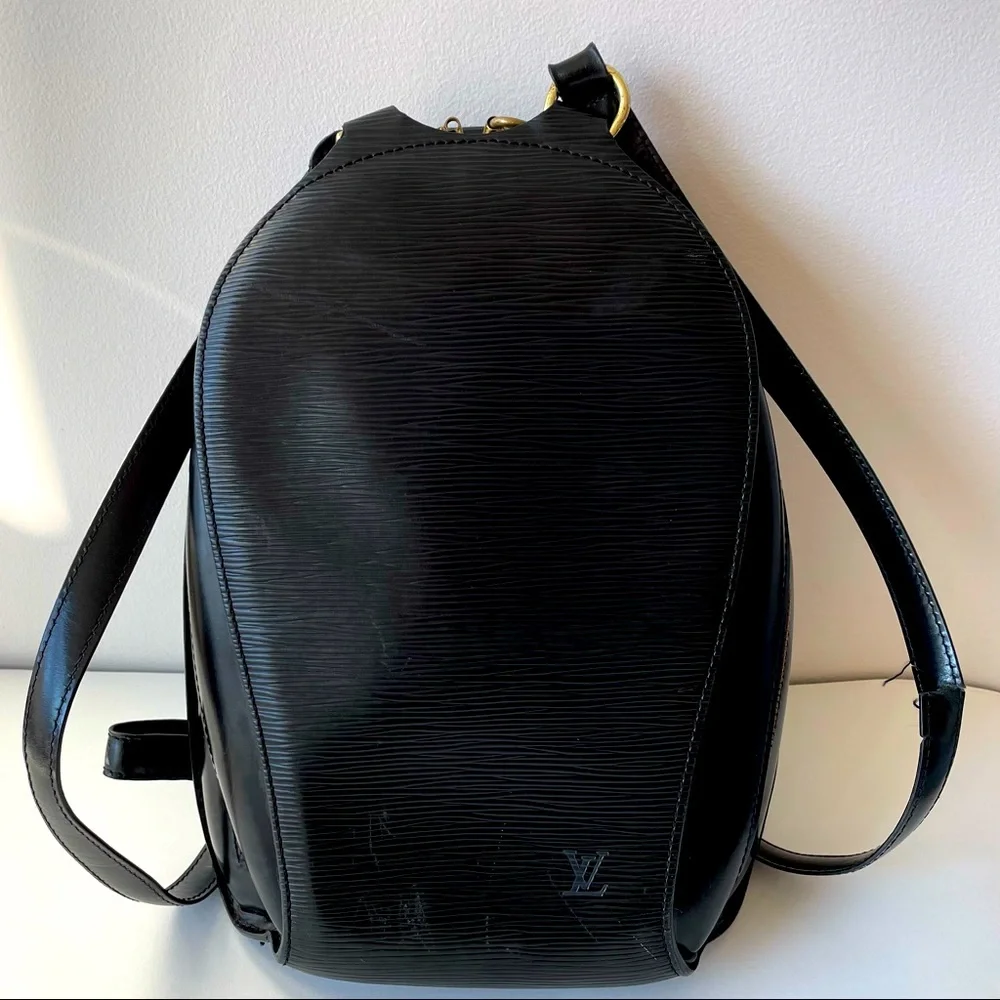 authentic louis vuitton black epi mabillon backpack LEATHER Top double LOUIS VUITTON Epi Leather Mabillon